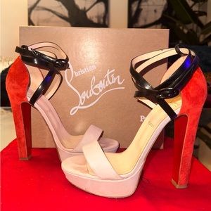 CHRISTIAN LOUBOUTIN -  Summerissima 140 Heels - Nude/Mandarin Red SIZE 39.5
